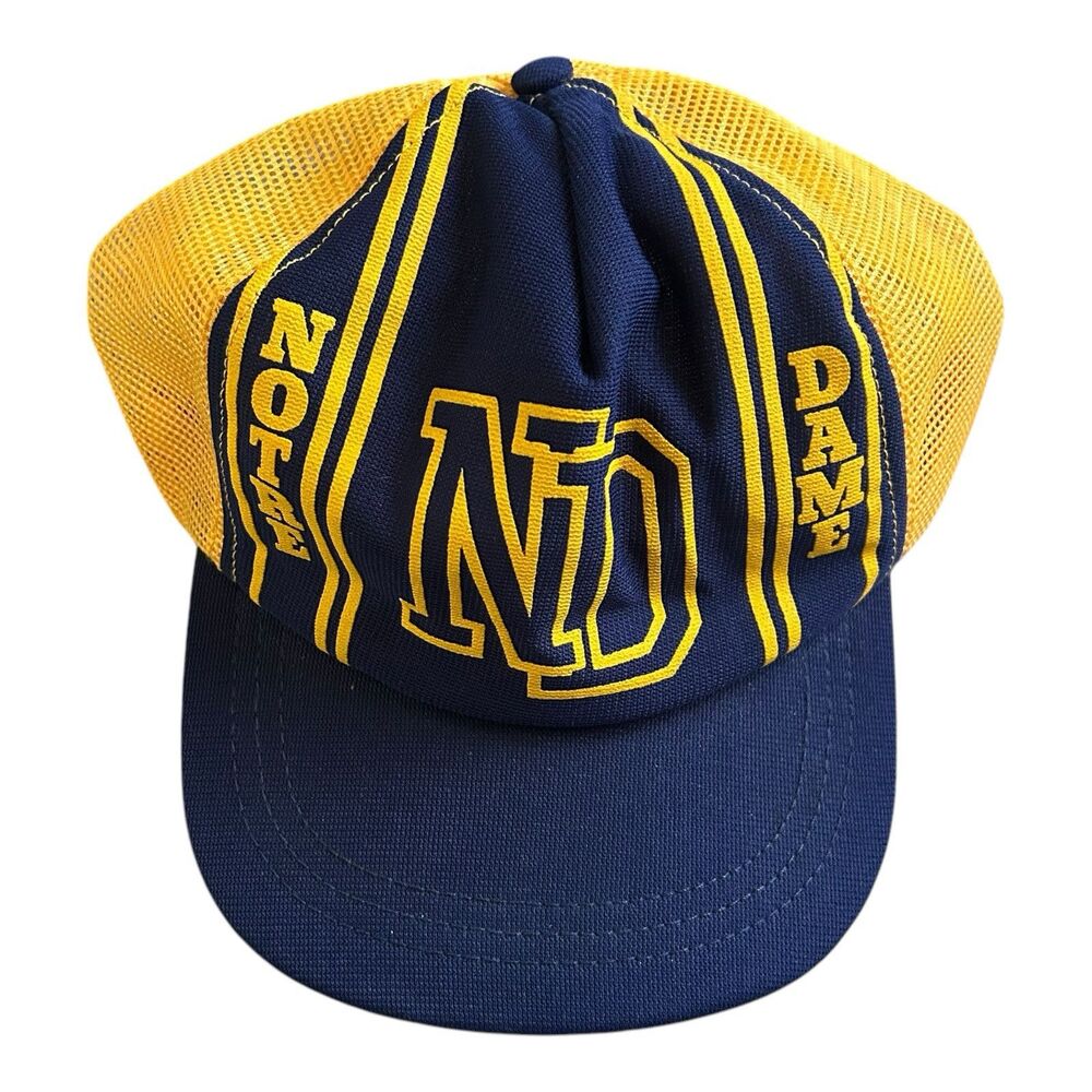 Vintage Notre Dame Fighting Irish Striped Mesh Snapback Trucker Hat Cap 90s
